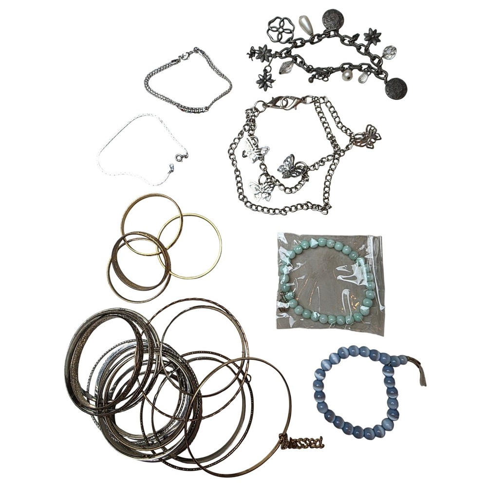 Mixed Fashion Bracelet Lot Gold Silver Tone Bangles‎ Charms Beads 20+ Pieces K2